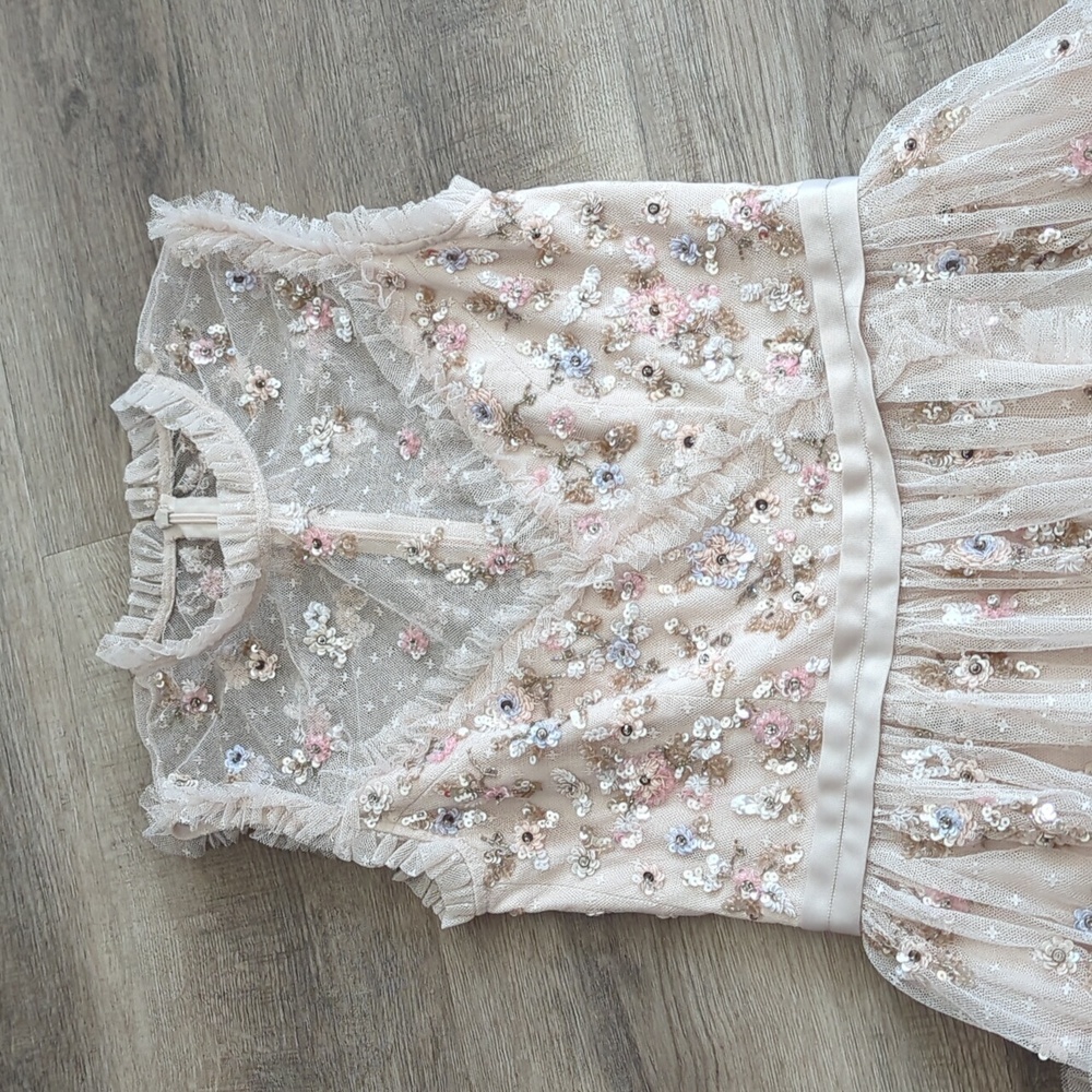 NEEDLE & THREAD Romantic Ruffled Sequined Tulle Evening Dress Size 0 - Picture 2 of 5